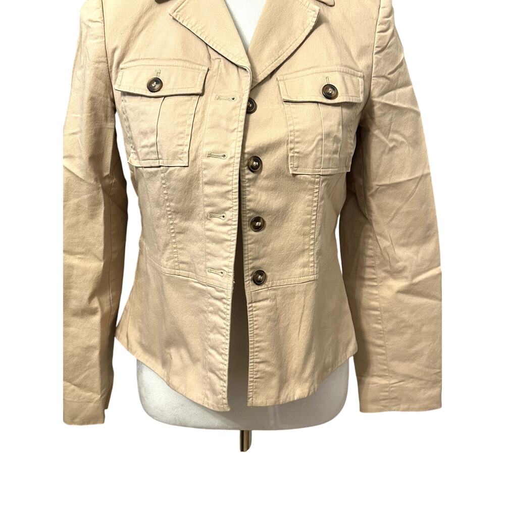 Apostrophe Classic Jacket Flap Pockets Epaulettes Button Front Stretch Beige W 2 - Picture 3 of 9